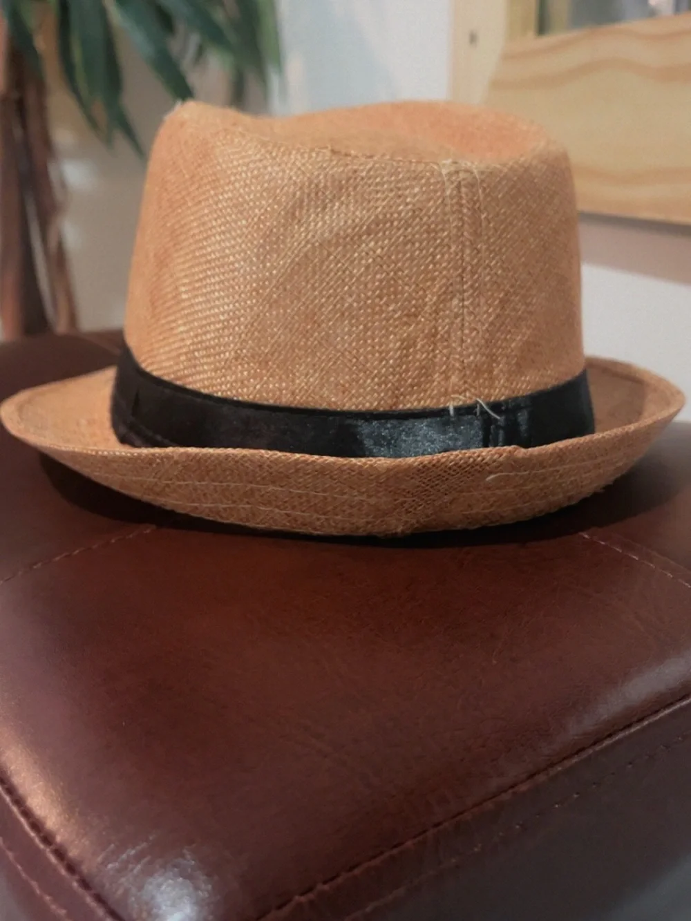 Straw Fedora Hat with Black Band